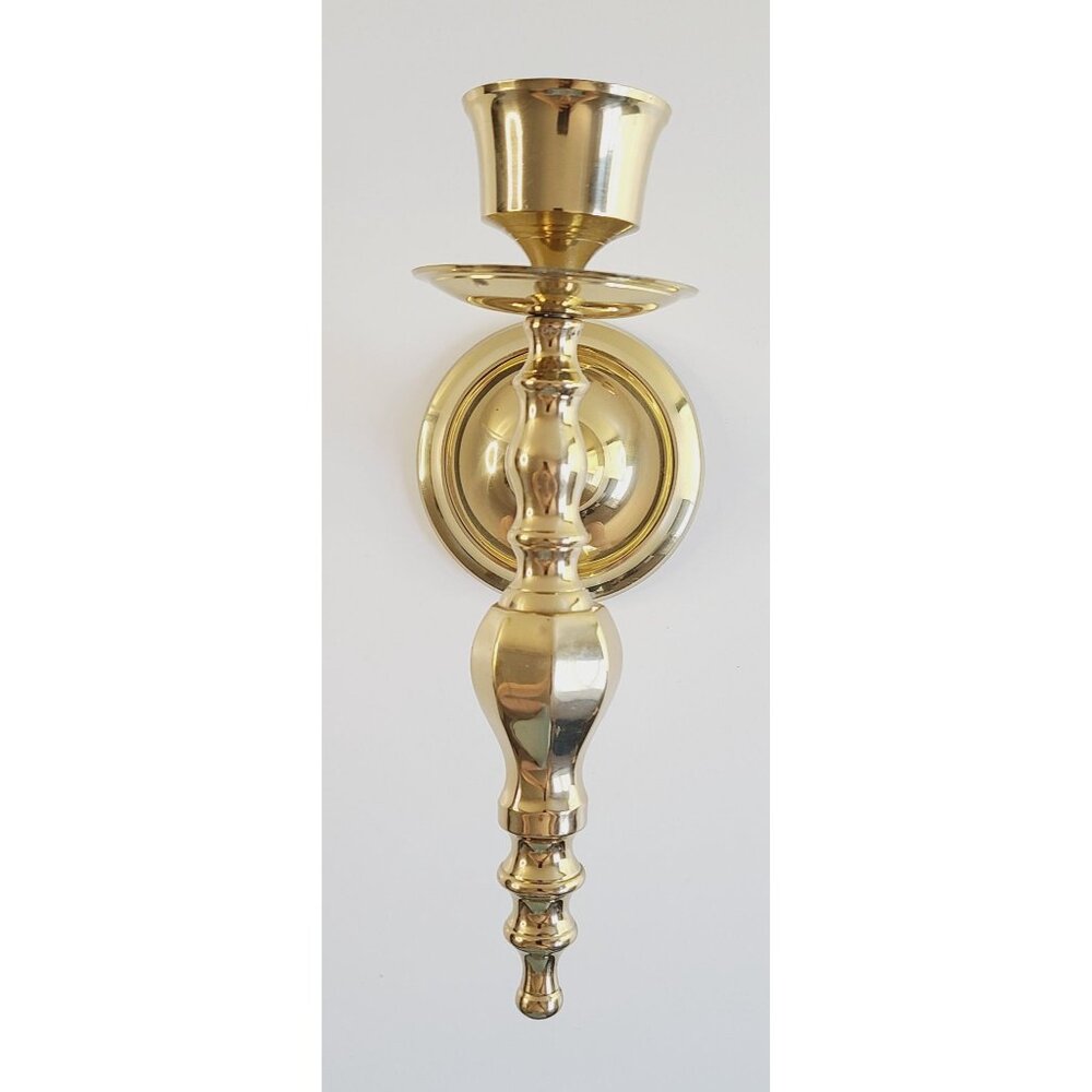 Vintage Brass Wall Sconce Candle Holder Hollywood Regency MCM Accent Decor Gold